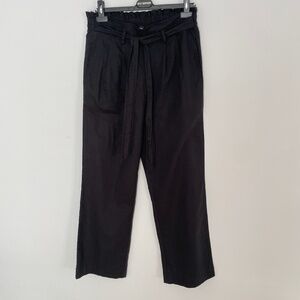 NWT Women’s Saks Fifth Avenue Black Linen/Cotton High Rise Wide Leg Belt Pants